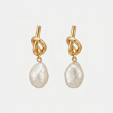 Gold Knot Baroque Pearl Earrings