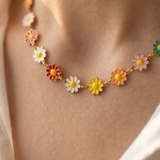 Rainbow Daisy Enamel Choker Necklace