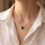 Black Lucky Flower Gold Necklace