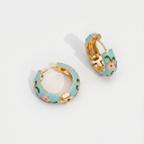 Green Enamel Floral Hoop Earrings