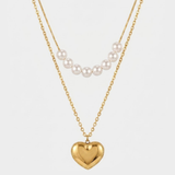 Double Layer Pearl Heart Necklace
