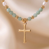 Green Enamel Cross Chain Necklace