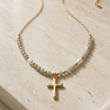 Green Enamel Cross Chain Necklace