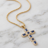 Blue Zirconia Cross Rope Necklace