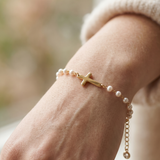 Cross and Pearl Chain Bracelet
