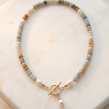 Earth Tone Stone and Pearl Necklace