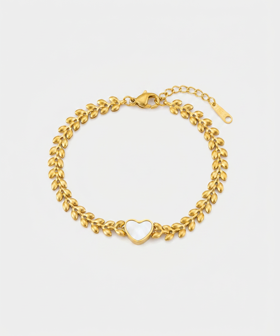 Leaf Chain Pearl Heart Bracelet
