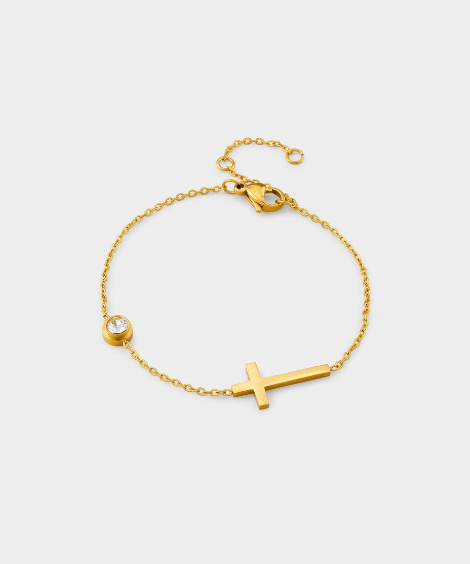 Sideways Cross Gold Chain Bracelet