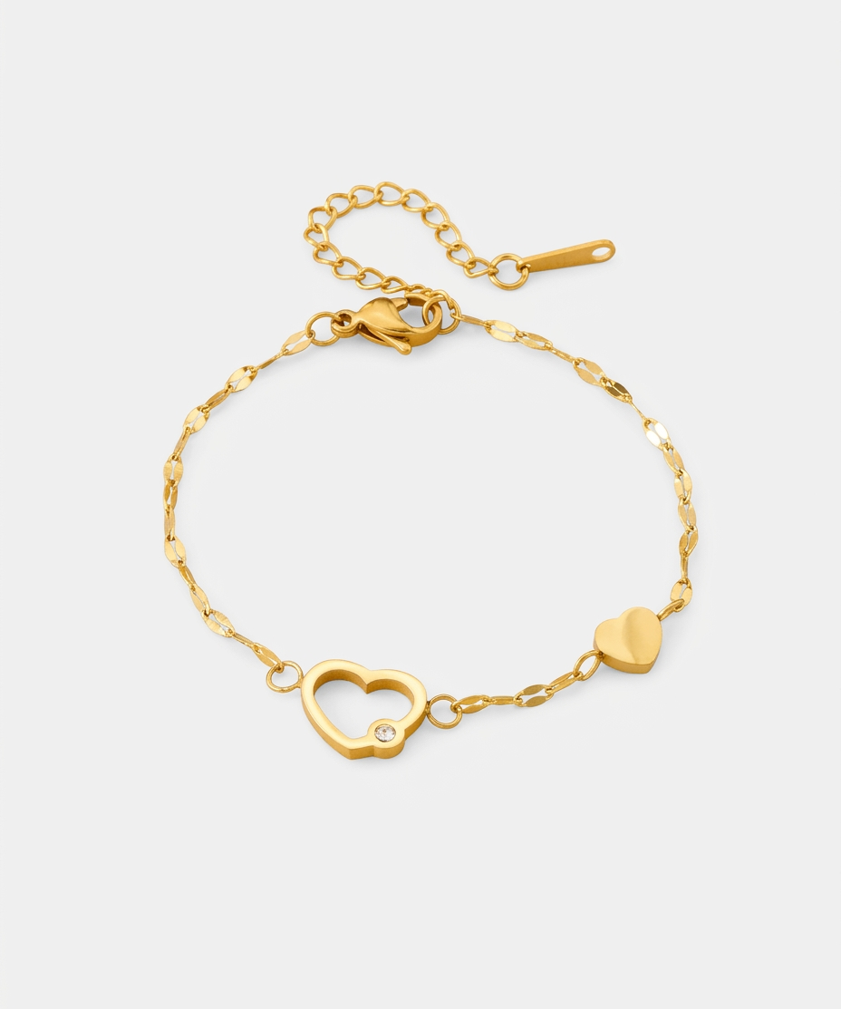 Double Heart Gold Chain Bracelet