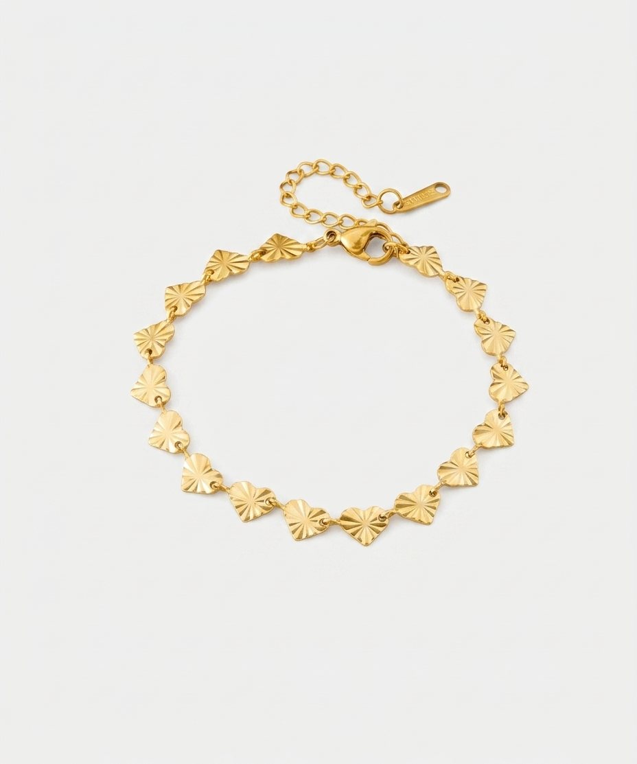 Textured Heart Link Gold Bracelet