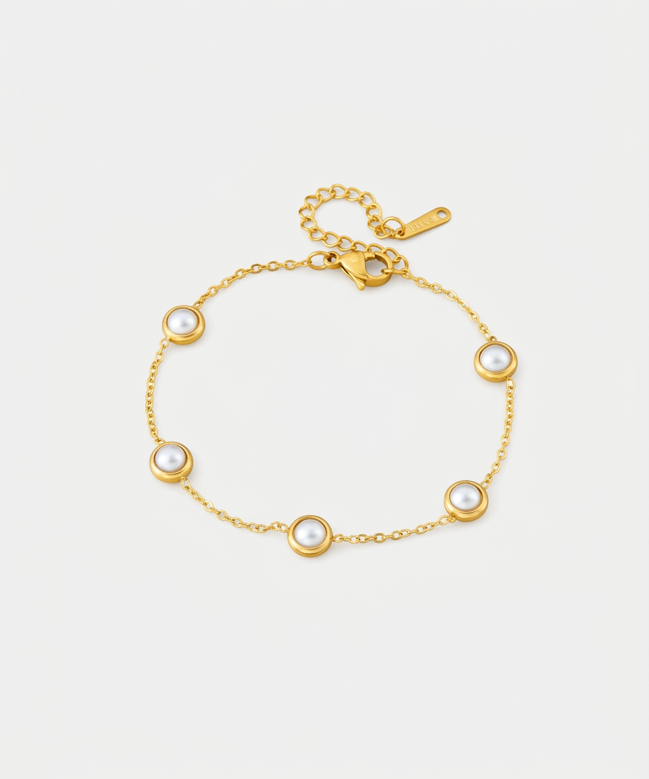 Pearl Line Gold Chain Bracelet