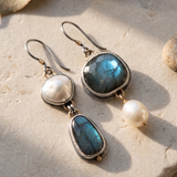 Women’s Blue Stone Pearl Earrings - Eleanor