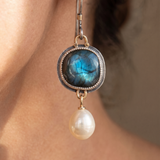 Women’s Blue Stone Pearl Earrings - Eleanor