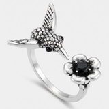 Women’s Adjustable Silver Plated Hummingbird Ring - Eleanor