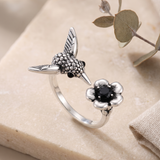 Women’s Adjustable Silver Plated Hummingbird Ring - Eleanor